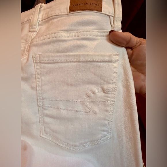American Eagle Super Stretch White Distressed Jeans Size 0 Short Raw Hem Skinny - Picture 9 of 14